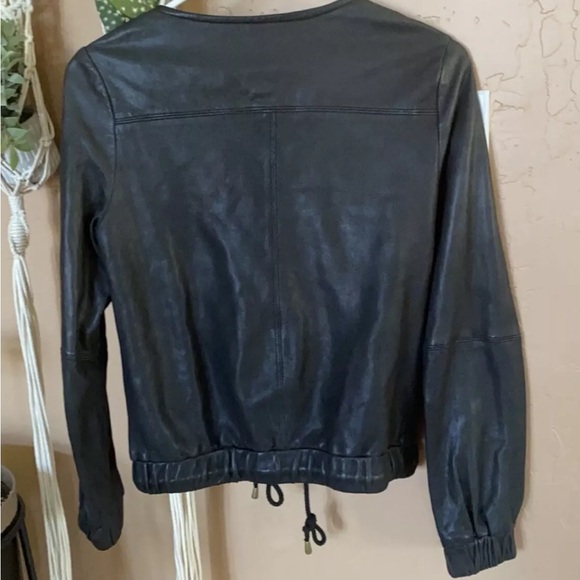Joie Cropped Black Leather Bomber Jacket XS - Picture 5 of 8
